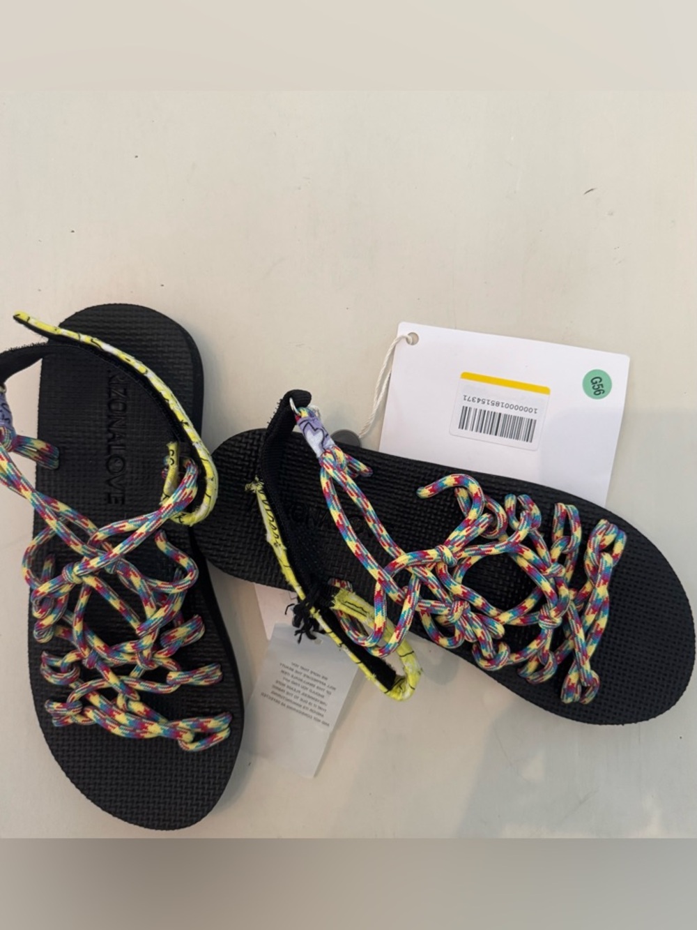 Arizona Love Black Footbed Sandals with Multicolor Rope Straps
